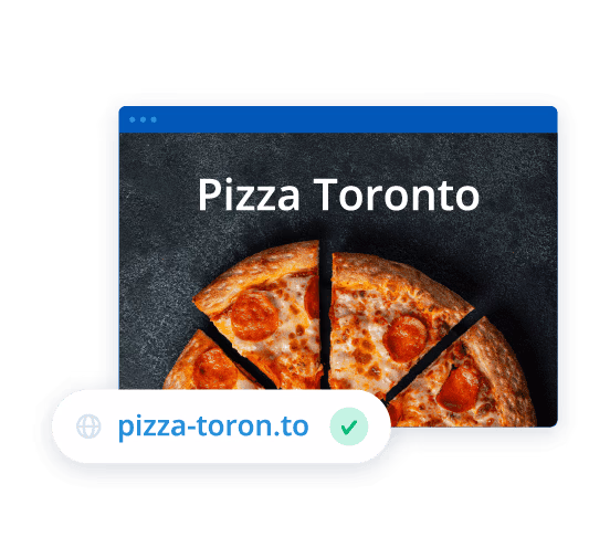 Pizza mit Schrift: Pizza Toronto und Domain pizza-toron.to